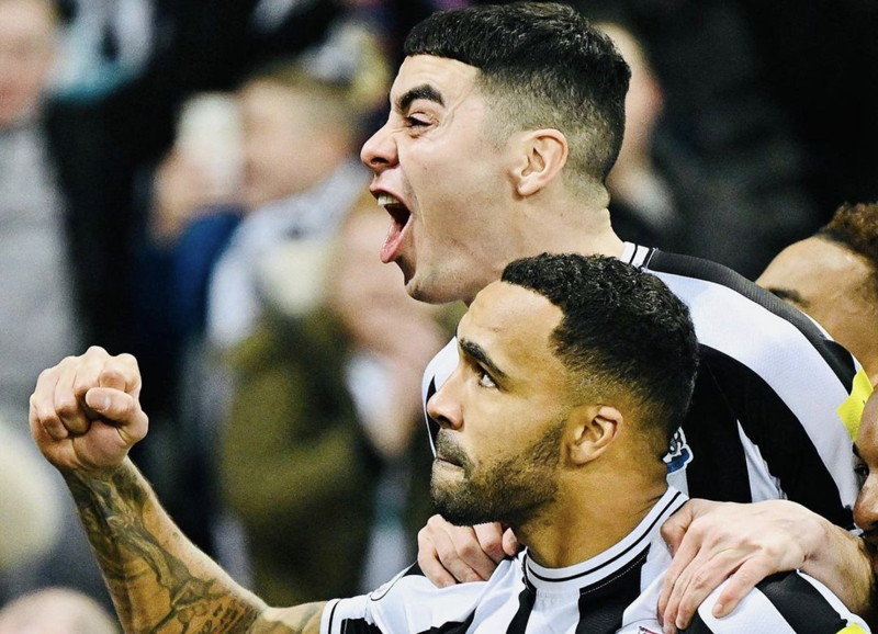 almiron and wilson celebrate goal for newcastle