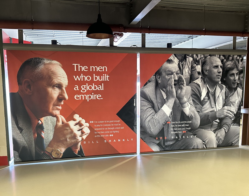 bill shankley and bob paisley banner at anfield