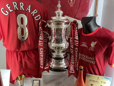 fa cup and steven gerard shirt in liverpool museum