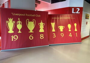 lfc honours listed on large banners in anfield