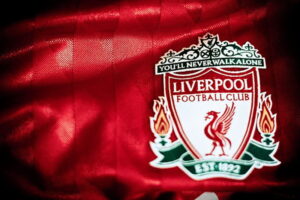 liverpool badge in shirt close up