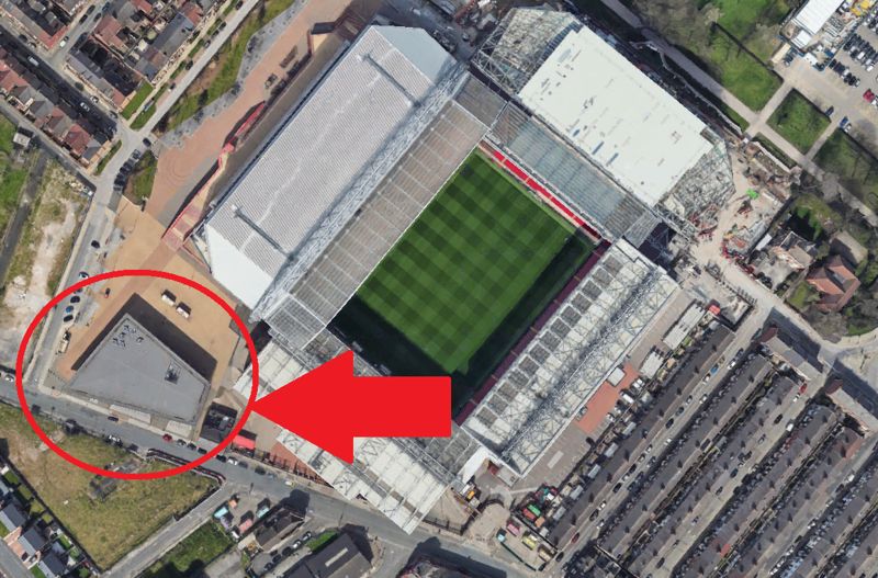 liverpool club shop at anfield location shown