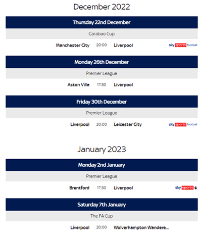 liverpool fc post world cup fixtures 22-23