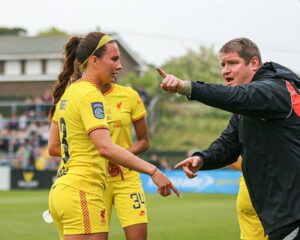 liverpool fc women manager matt beard giving instructions during a game