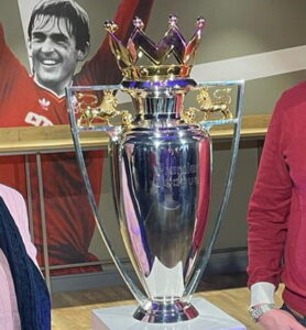 premier league trophy at anfield