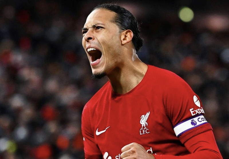 van dijk celebrates goal against wolves